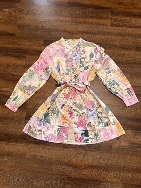 Zara Floral Patchwork Shirt Dress XL Belted Button-Front Cottagecore Boho